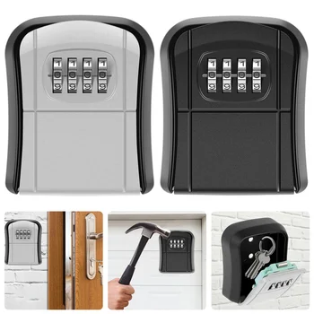 Key Safe Box for Outside Wall Mounted Combination Key Storage Box Resettable Code 4 Digit Combination Lock Key Organizer Holds 1
