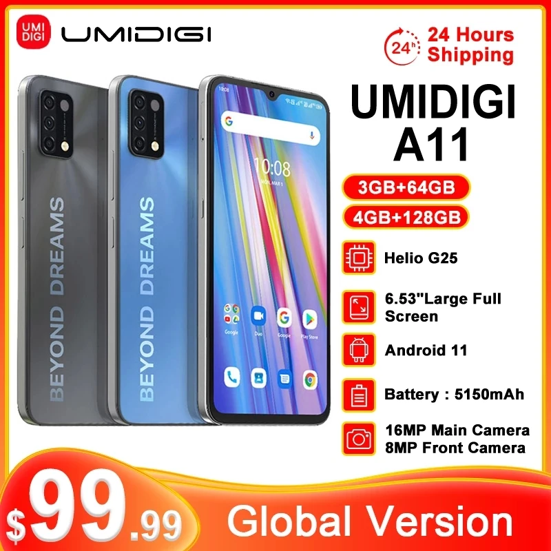 poco budget phones UMIDIGI A11 Global Version 3GB/4GB+64GB/128GB Android 11 Smartphone Helio G25 CPU 6.53"16MP AI Triple Camera HD+ 5150mAh latest umidigi phone