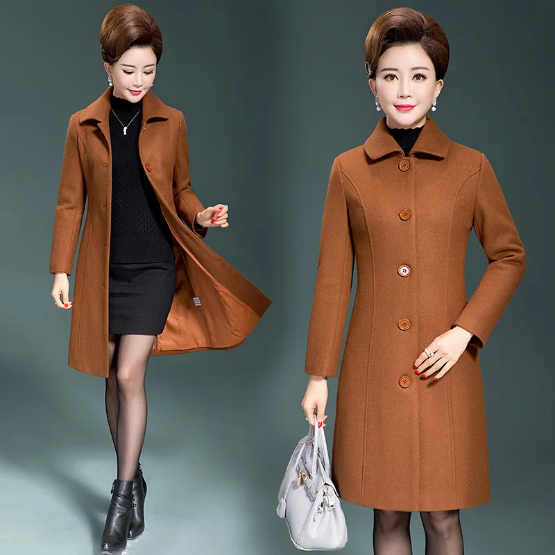

Middle Aged Mother Woolen Coat for Women, Female Outerwear, Medium and Long Lapel, Thickened Coat, Ladies Jacket, Winter