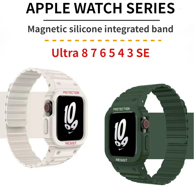 

Magnetic Loop Silicone Strap+Case For Apple Watch Ultra 49mm 8 7 45mm 41mm Protective Cover iWatch 6 5 4 SE2 44mm 42mm 40mm Band