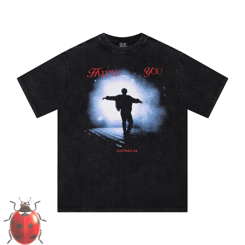 

Wash Black Saint Michael T Shirt Men Women Oversize Casual High Quality Short Sleeve T-Shirt