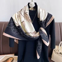 New 30 Colors Twill Silk Scarf Women 90cm Square Hijab Shawls And Wraps Female Foulard Headkerchief Elegant Floral Lady Bandana 2