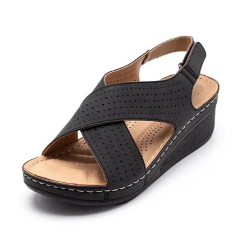 Rimocy Hollow Out Platform Sandals Women Summer Open Toe Thick Bottom Beach Shoes Woman Cross Strap Wedge Sandalias De Mujer