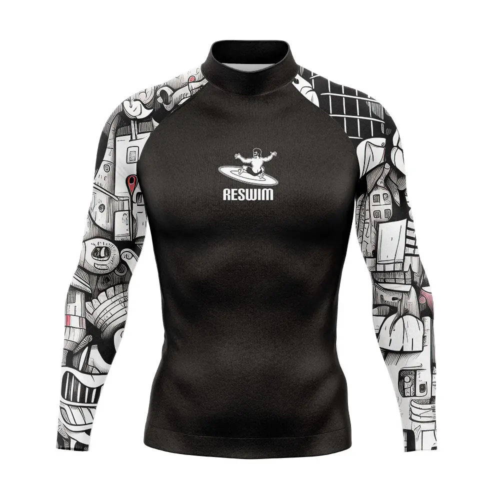 New Men's Swimsuit Rash Guard Long Sleeve Surfing Shirt UPF 50 Swimwear All Time T-Shirt Sportwear Surf Diving Clothes Rashguard 2