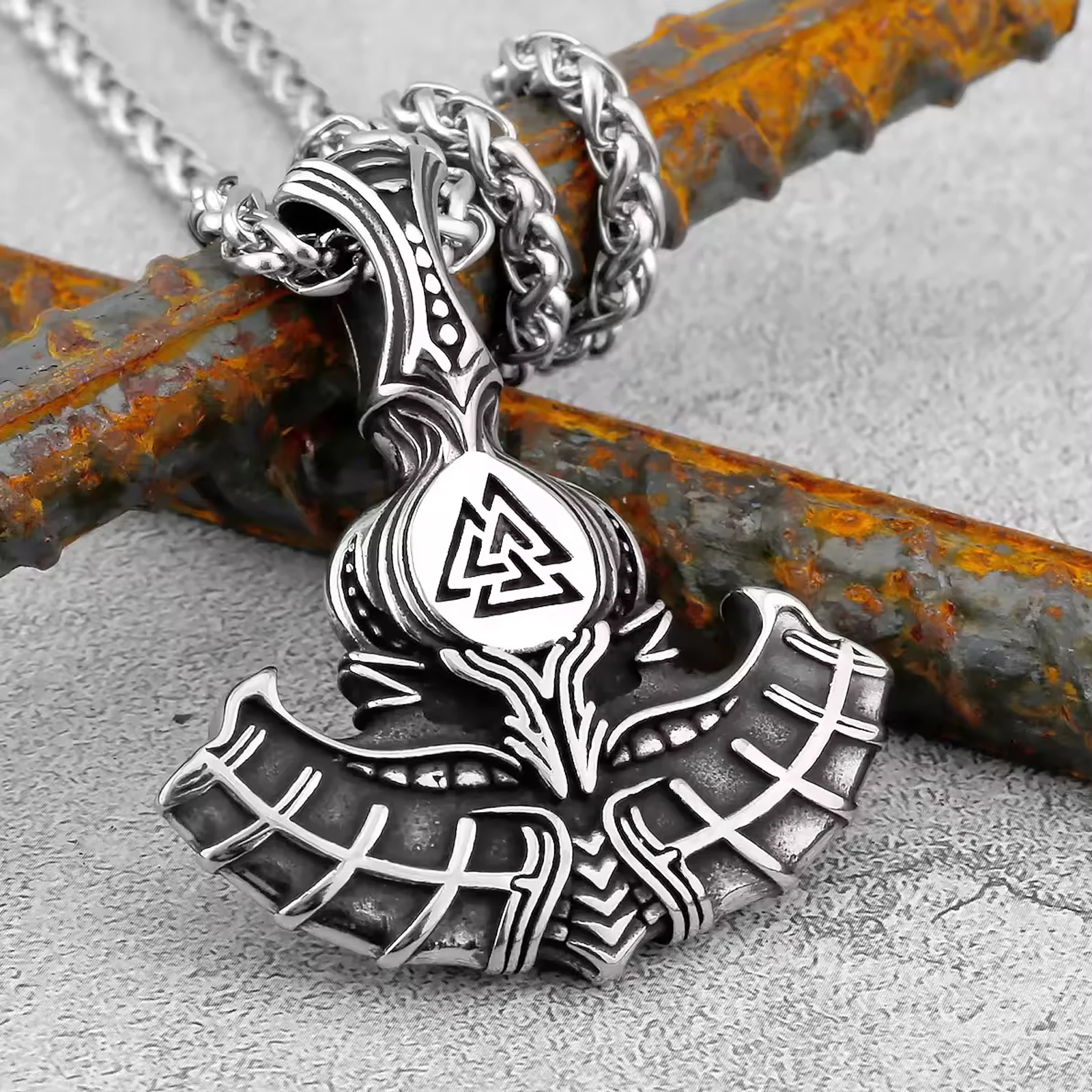 Stainless Steel  jewerely Mens Viking Amulet Axe Pendant Necklaces Chain Accessories Fashion Jewelry