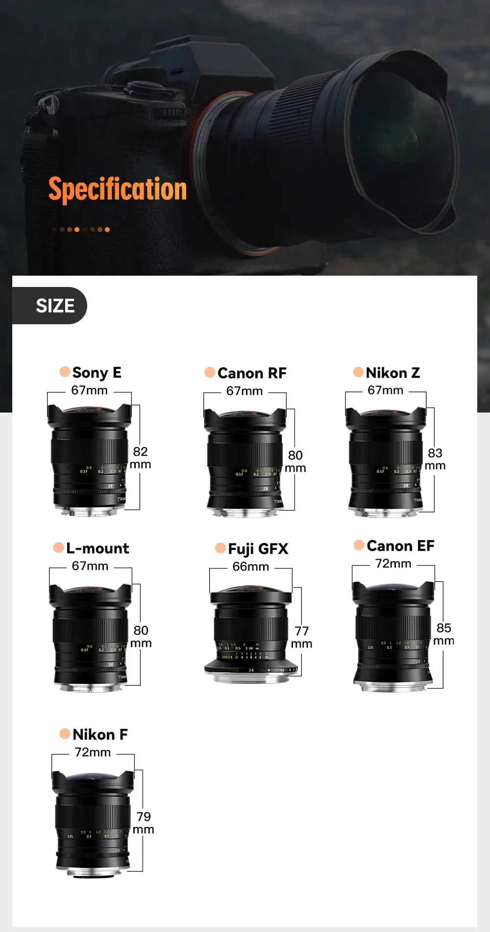 11mm F2.8 Full Frame Ultra-Wide Fisheye Lens Sony E Canon EF R Fuji GFX Nikon Z