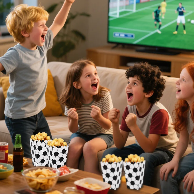 10pcs Football Theme Party Popcorn Box Sports Soccer Candy Cookie Packaging Boxes for Kids Birthday Party Decoration Supplies