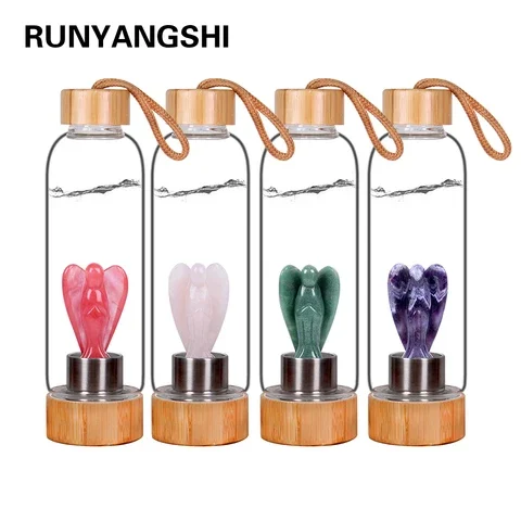 

Natural Crystal Runyangshi 3inch Angel stone glass water bottel Quartz Gemstone Bamboo Glass Elixir Point Hand-Carved Cup wand