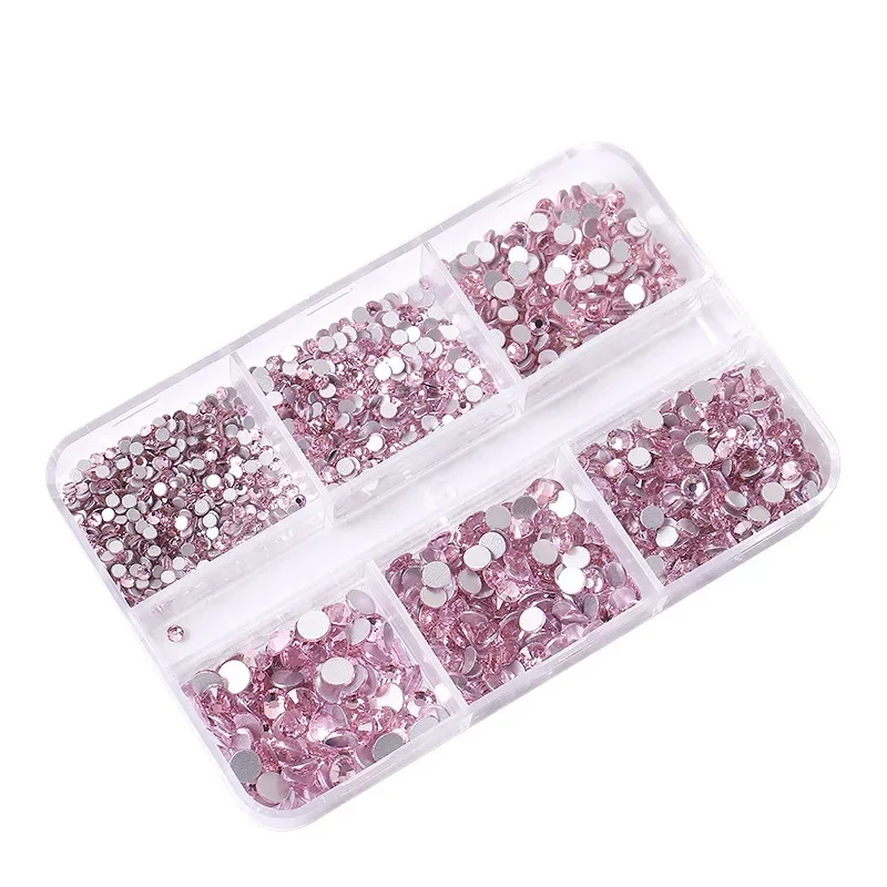 6 Gitter SS6-20 Gemischte Größe Rosa Bronze Silber Flatback Strasssteine Edelsteine Blinkende Diamanten 3D Nail Art Dekorationen Kristalle – Detail 1