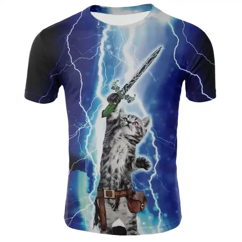 

Unisex Galaxy Space Lightning Cat 3d 2023 T Shirt For Men Women Animal Men's Shirt Streetwear Harajuku Short Sleeved Tops Tee