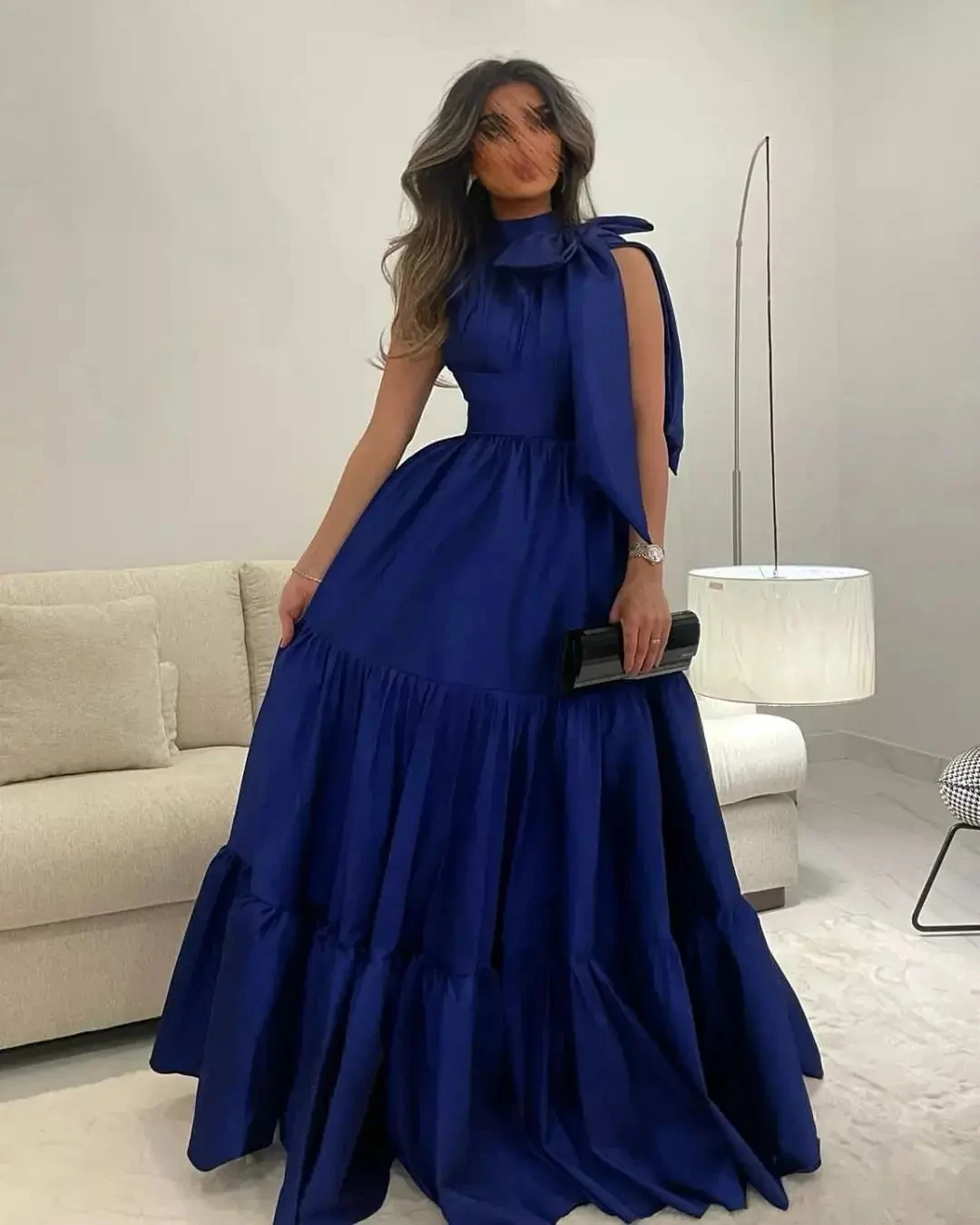 

Royal Blue Saudi Arabia Evening Dresses A-Line Prom Gowns Pleats High Neck Dubai Women's Formal Request Party Wedding Dress 2024