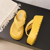 Wedge Outdoor Slippers Women's Summer Thick Bottom Flip Flops Outdoor High Waist Seaside Beach Leisure Flip Flops Suede - Image 3
