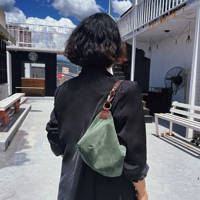 

Women's New 2024 Underarm Bags Vintage Suede Genuine Leather Handbags High Quality Ladies Hobo Tote Crossbody Shoulder Bag