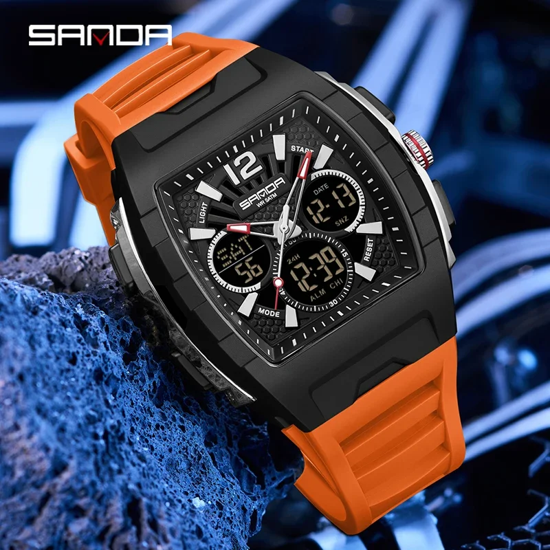 SANDA New Dual Display Watch for Men Sport 5Bar Waterproof LED Luminous Analog Digital Alarm Clock Electronic Quartz Men Watch - 2
