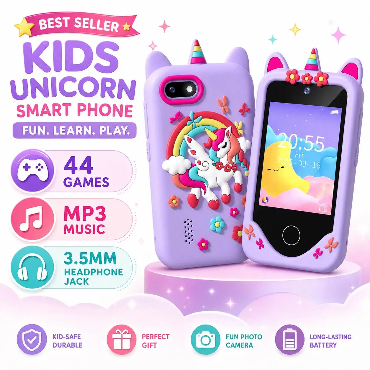 Children's Interactive Smart Toy Phone with Games, MP3 Player, Camera, and Silicone Case – Perfect Educational Gift