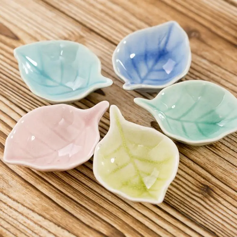 Ice crack glaze leaves style dishes ceramic sushi dish Seasoning dish 5 colors optional leaf small plate