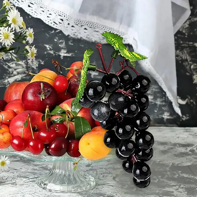 Fake Grapes Bundles Bunches Reusable Black Purple Green Grapes Durable Plastic Fake Fruits Home Decor artificial fruits and vegetables artificial grapes
