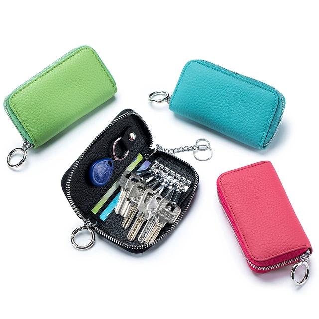 Soft Leather Key Holder Organizer Pouch Men Women Car Key Wallet House  Keychain Housekeeper Key Case Zipper Bag Mini Card Bag - AliExpress
