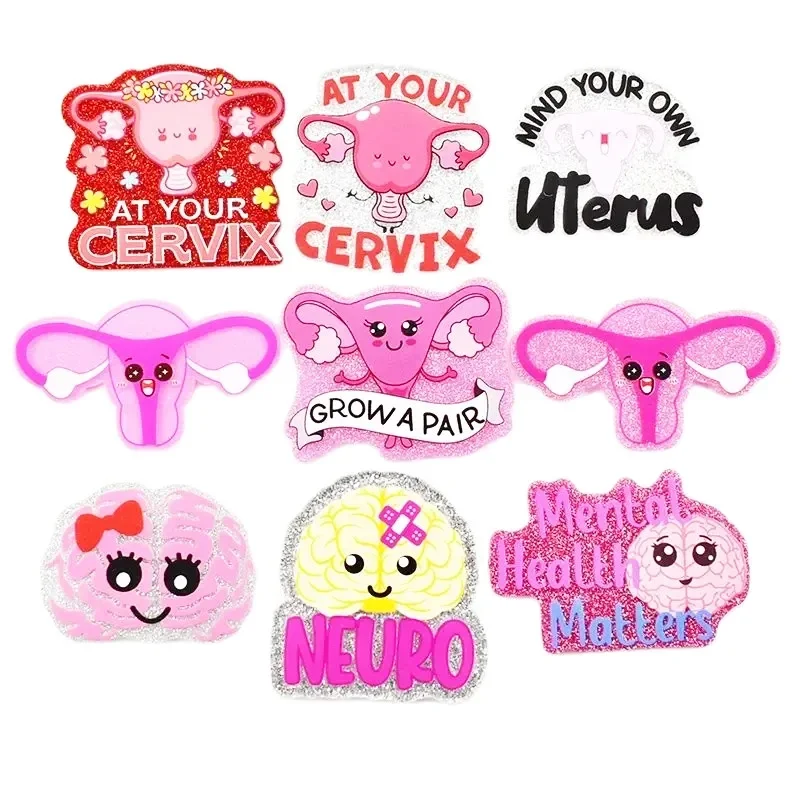 

Pink Cervix Uterus Brain Glitter Acrylic Charms Pendant Fit DIY ID Card Badge Holder Jewelry Making Doctor Nurse Gift 10PCS