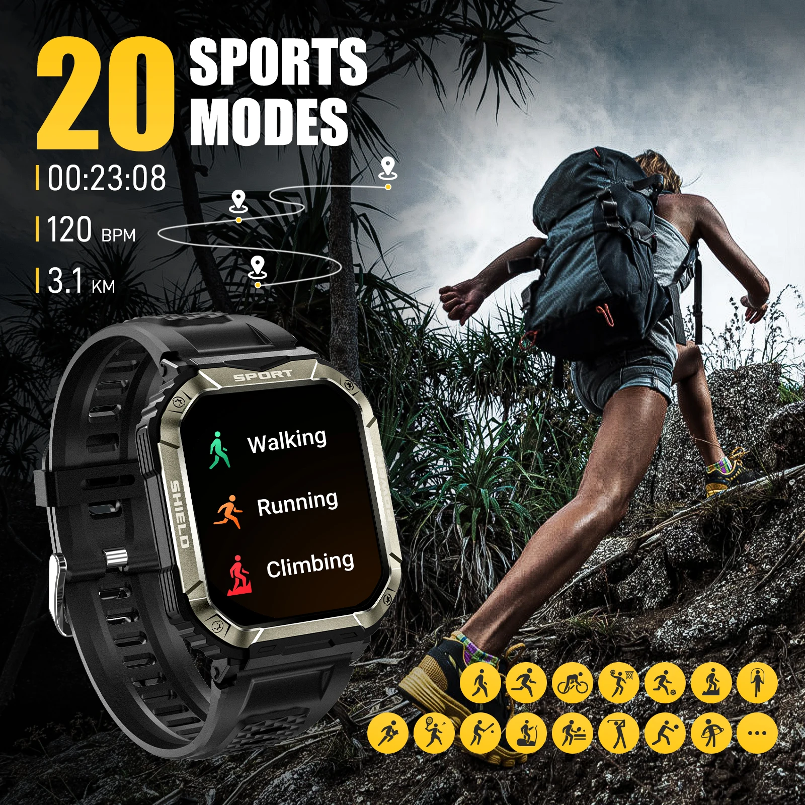 EIGIIS 2025 Smart Watch for Men Big Screen Heart Rate Monitor Sleep Tracker Calorie Bluetooth Call Pedometer Rugged Smartwatch 4
