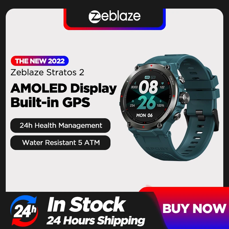 

Zeblaze Stratos 2 GPS Смарт-часы AMOLED дисплей 24h мониторинг здоровья водонепроницаемость 5 АТМ длительный срок службы батареи Смарт-часы 2022