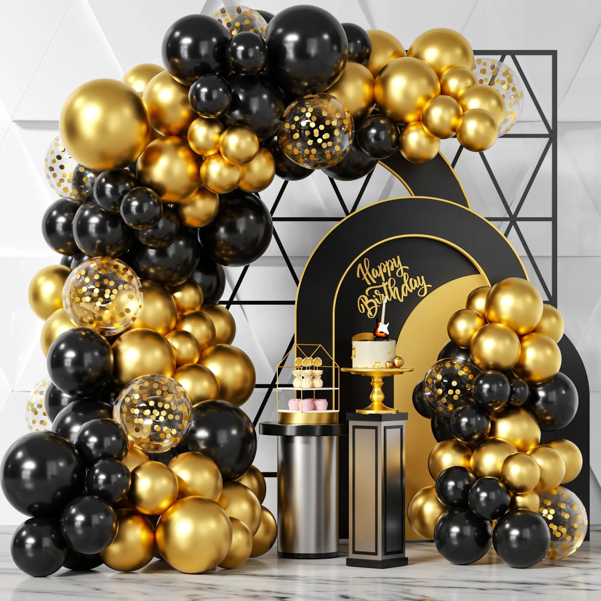 107pcs Black Gold Birthday Decorations for Men With Black and Metallic Gold Foil Balloons Happy Birthday Banner for 16th 18th 21st 24th 32th - Australia