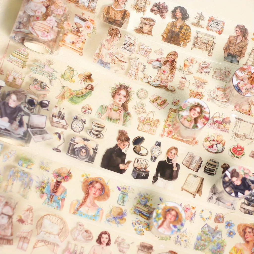 Adhesive Tape Stickers Scrapbooking Supplies Journal Tools Set 60mm*2m Girl Stickers Junk Journal Sticker Tape PET Masking Tape Decorative Diary Scrapbooking Sticker Aesthetic