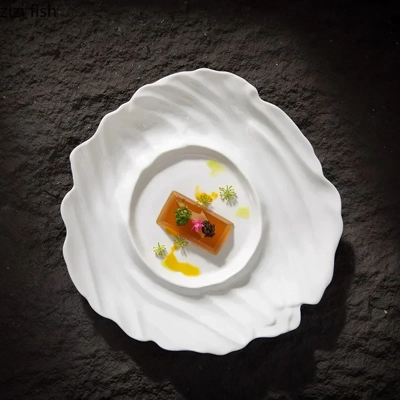 Creative Irregular Texture Dinner Ceramic Plate Restaurant Dessert Specialty Plate Sushi Snack Plates Pure Tableware White