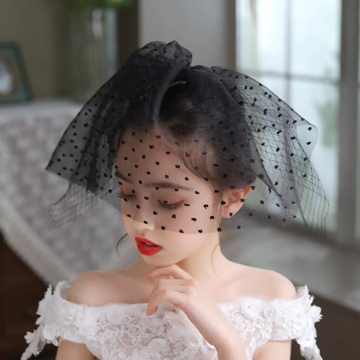 

Black Wedding Flower Girls First Communion Veils With Comb Children Kids Veil Net Sport Two Layers Voiles Face Velos De Novia