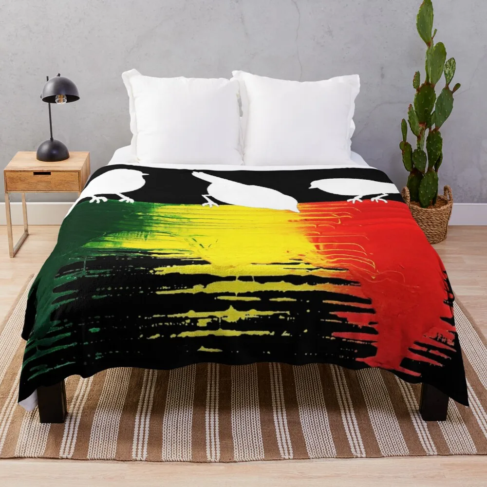 

Three Little Birds with Rasta Colors Throw Blanket softest blanket beautiful blankets double-sided blanket