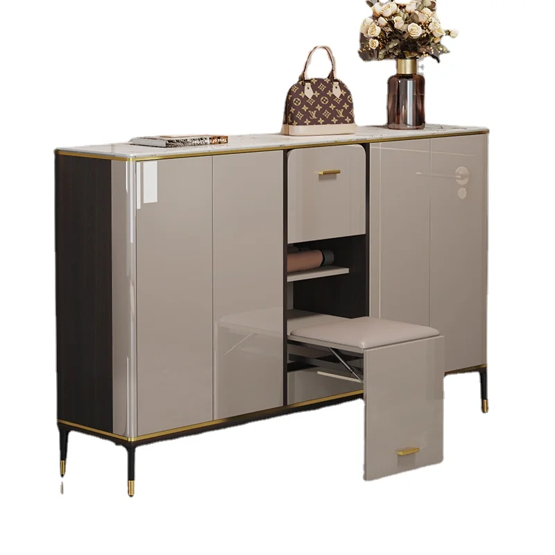 

Wyj Light Luxury Stone Plate Large Capacity Shoe Cabinet Integrated Stool Home Doorway Entrance Cabinet Shoe Cabinet