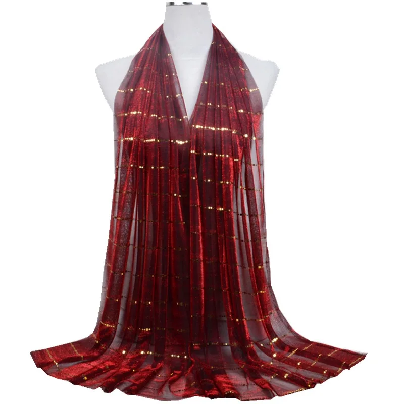 New Sequin Lace Scarf Muslim Headband Solid Color Dual purpose Scarf Gauze Scarf for Women