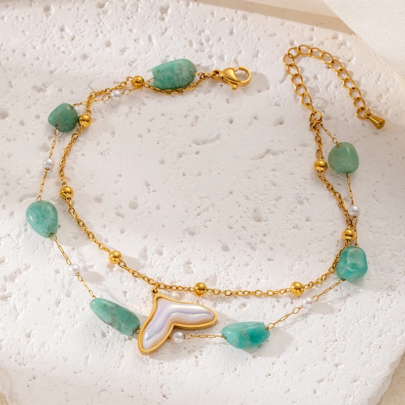 ANENJERY 316L Stainless Steel Colorful Stone Fishtail Pendant