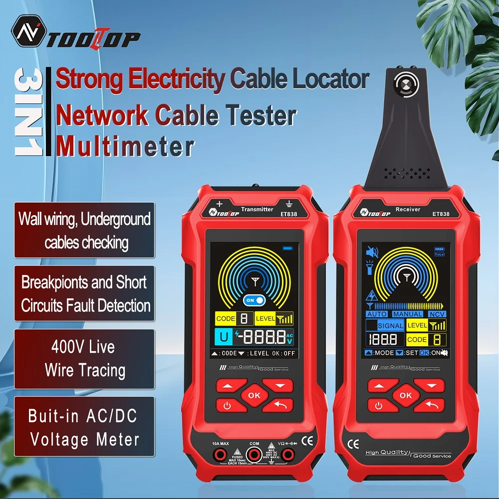 TOOLTOP ET 836 400V Cable Locator Underground Wall Cable Water Pipes Tracker Circuit Break Short Test Multimeter Network Tester 3 in 1