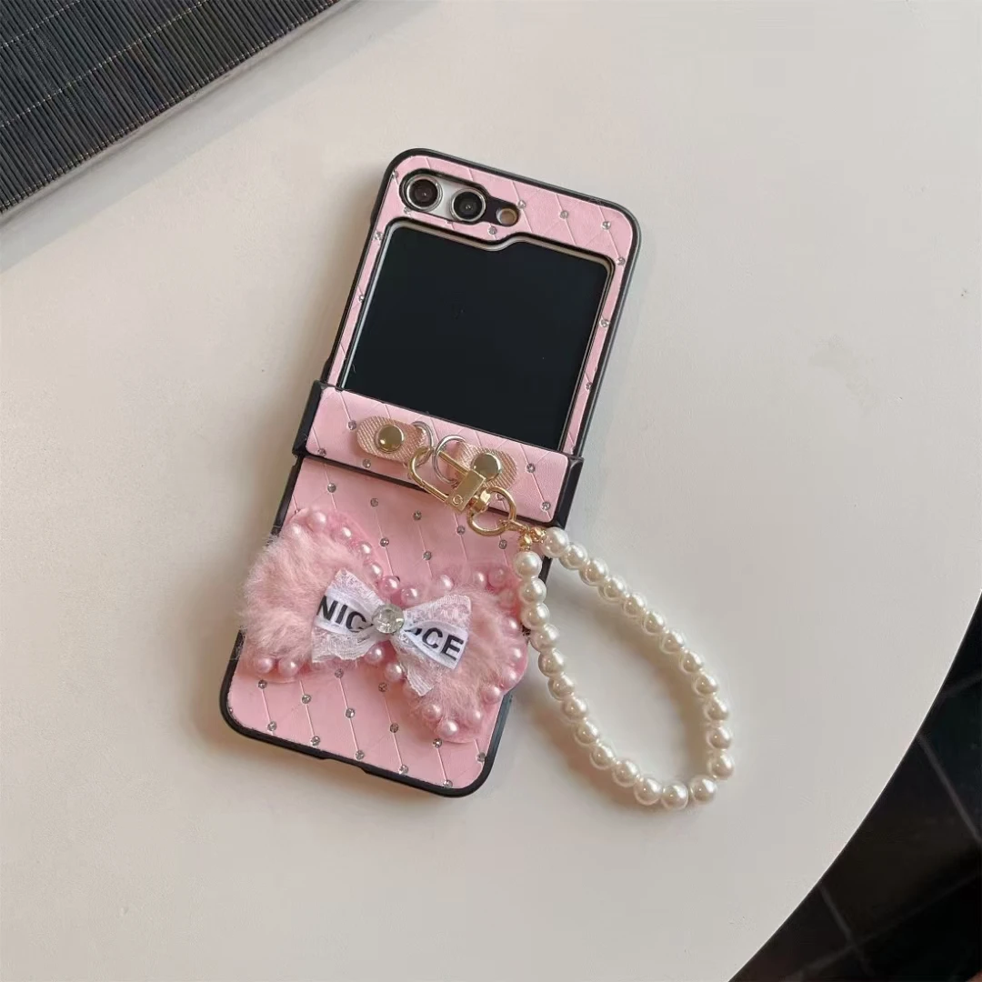 For Samsung Galaxy Z Flip 3 4 5 6 Cute Bowknot Wrist Strap Phone Case Cover_voghion.com
