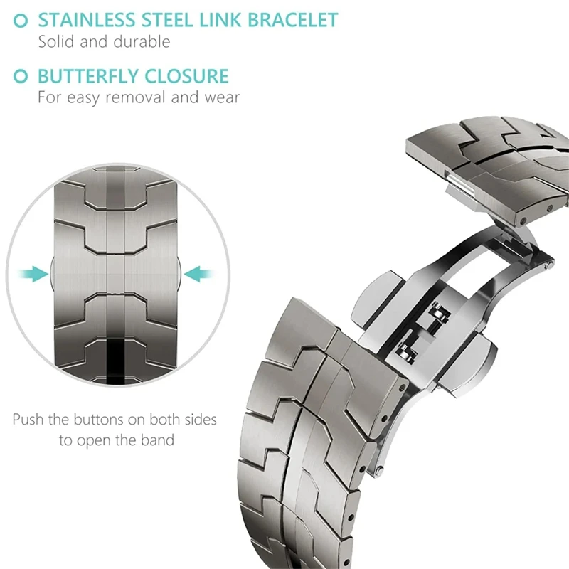 Premium Stainless Steel Watch Band - Elegant Metal Bracelet Strap, 46mm