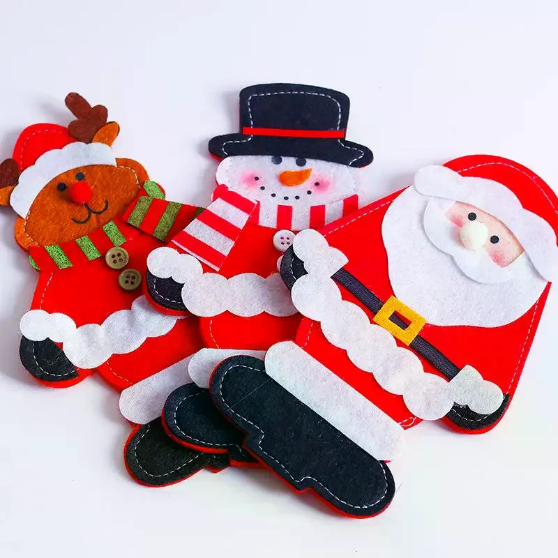 4Pcs Christmas Cutlery Holder Knife Fork Pocket Bags Santa Claus Home Dinner Ornament Decor Xmas Tableware Cover Set