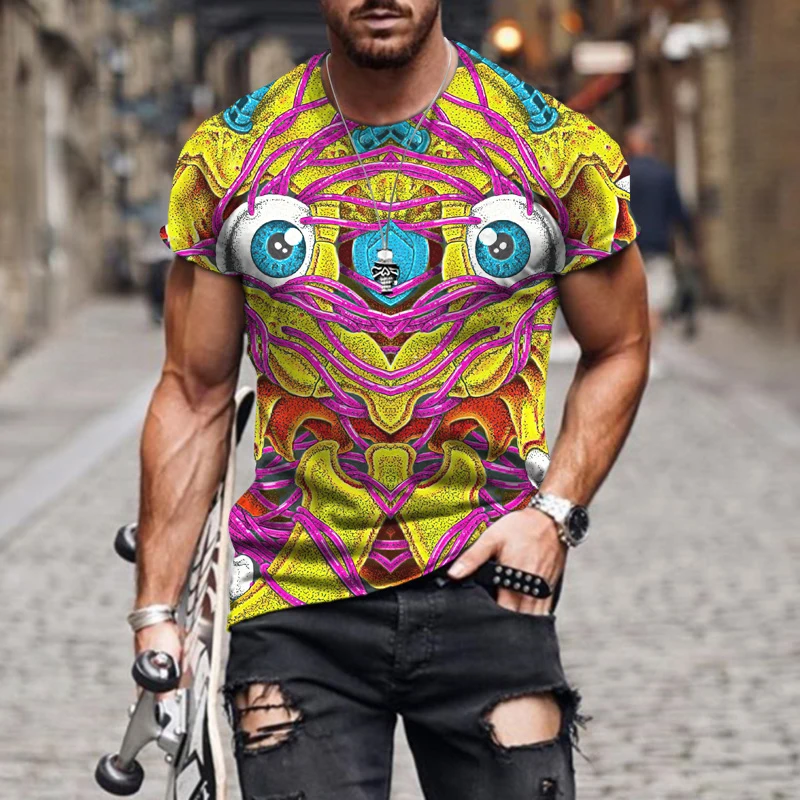 2022 Summer New Abstract Painting 3D Printing Oversized Loose Retro Short Sleeve Fashion Print Crew Neck Sports Casual Men's T-S fred perry t shirt