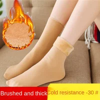 5Pairs/Lot Winter Warm Solid Women Socks Thicken Thermal Socks Wool Cashmere Black Skin Seamless Snow Sock Velvet Unisex Socks 3