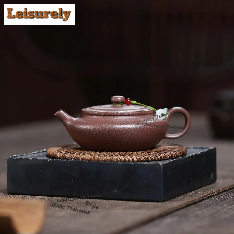 150ml Yixing Purple Clay Teapots Handmade Flat Pot Raw Ore Peach Blossom Mud Tea Brewing Kettle With Infuser Zisha Tea Set Gift