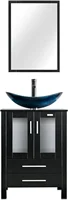 24" Modern Bathroom Vanity Sink Combo Black Stand Cabinet with Blue Boat Tempered Glass Vessel Sink & Water Save Faucet 1