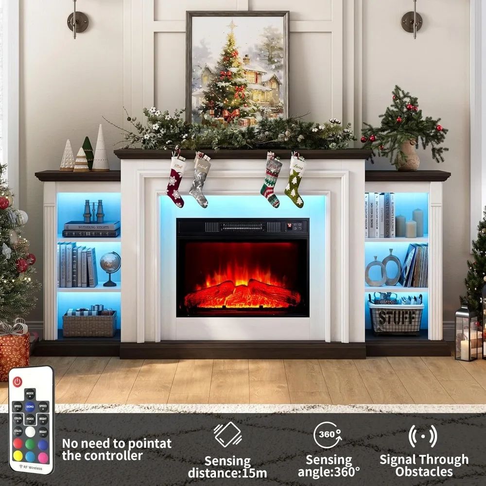 72" LED Electric Fireplace with Mantel, Fireplace TV Stand for 80 Inch TV, Modern Entertainment Center with Storage 5