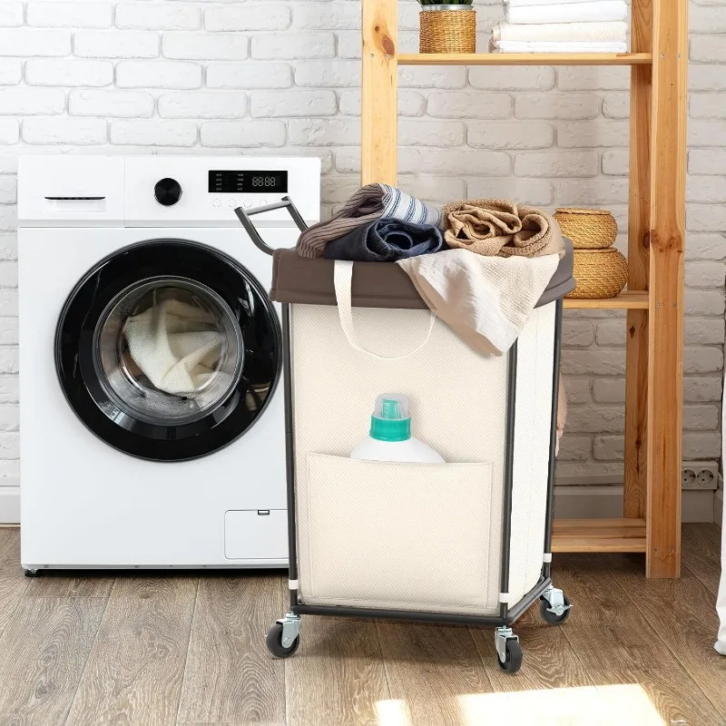 Laundry Basket with Wheels and Handle, 160L Large Rolling Laundry Basket 2 Section Hamper with Wheels