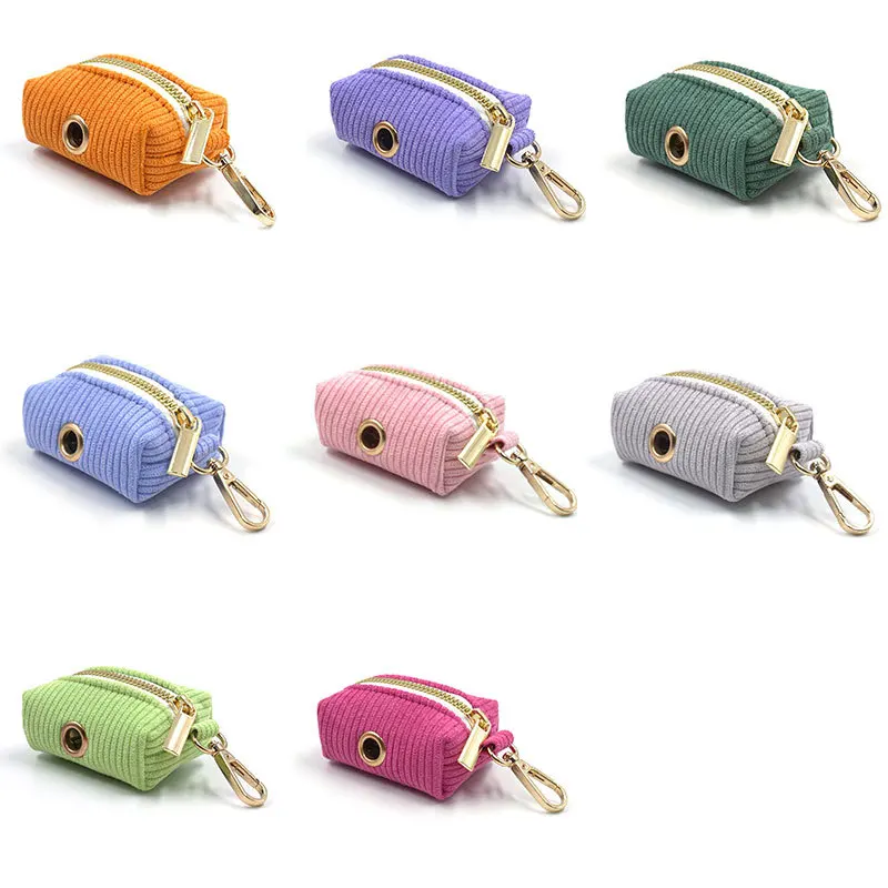 

Fashion Corduroy Dog Poop Bag Carrier Cute Dog Poop Bag Dispenser With Gold Metal Zipper Travel Dog Poop Dispenser Eco Friendly