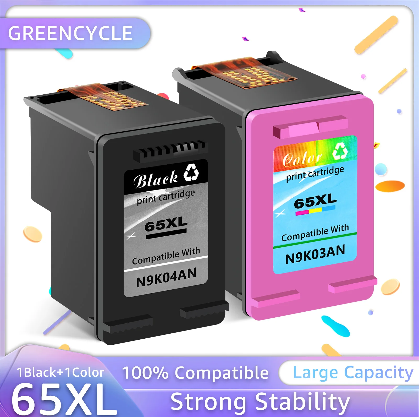 Sostituzione Della Cartuccia Di Inchiostro Nero/Colore Rigenerata Greencycle 65 65Xl Compatibile Per Hp Envy 5055 5058 5052 Deskjet 3755 2622