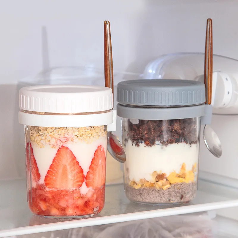 Glass Overnight Oats Jars With Spoon Milk Cup Airtight Oatmeal Bottle