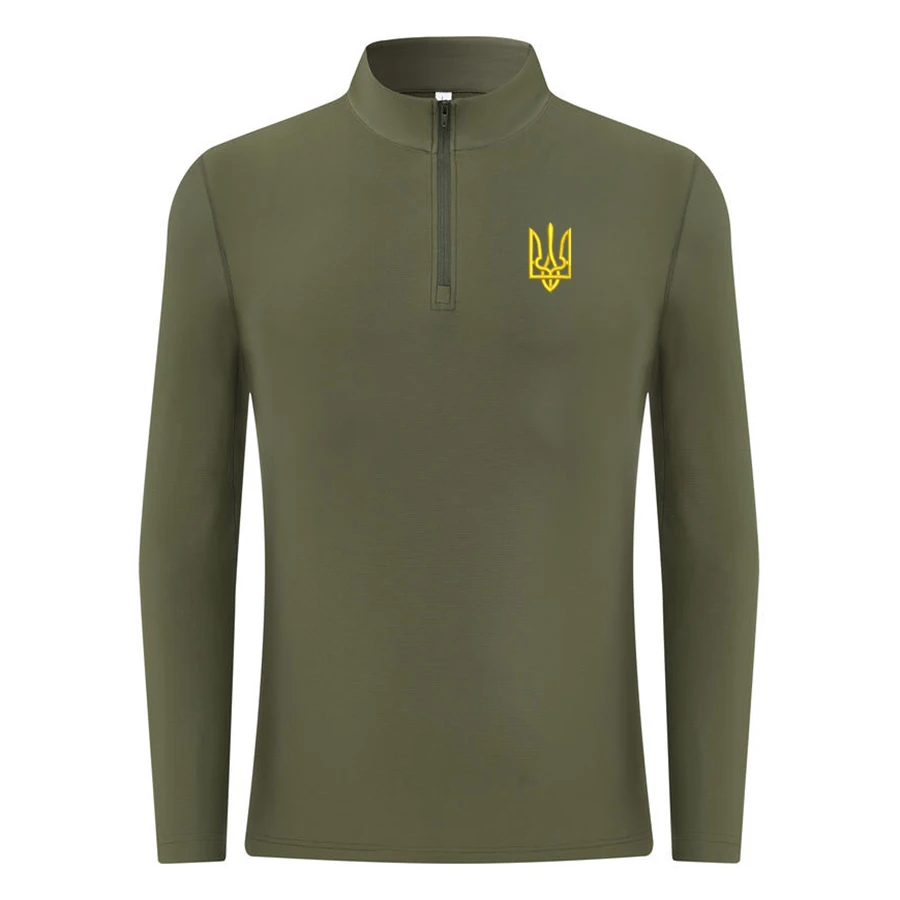 Embroidery Ukraine trident Symbol Spetsnaz Special force Zelenskiy HALF ZIP COAT long Sweatshirt