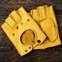 Men's Sheepskin Half Finger Fitness Gloves Black Yellow Wear-resisting Outdoor Riding Motorcycle Tactical Non-slip Cowhide Glove 1