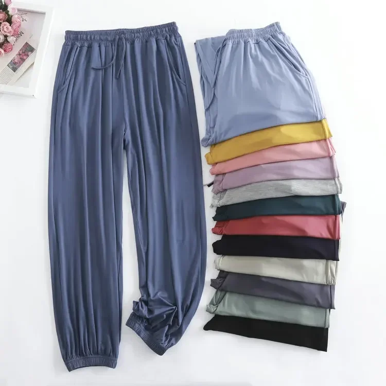 

Пижамные брюки из модала для женщин с тонким вырезом и ощущением драпировки летние крутые леггинсы женские повседневные тонкие домашние брюки