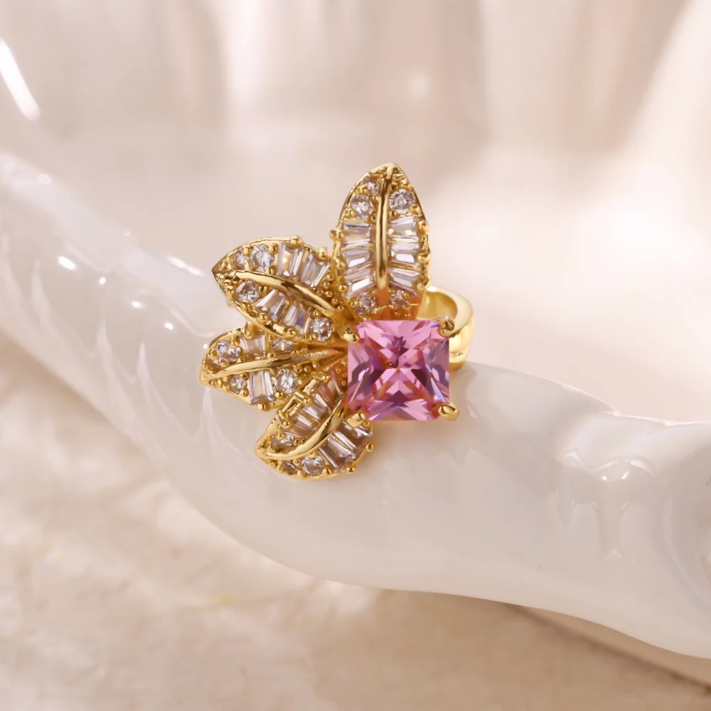 Pink Zircon Flower Rings For Women